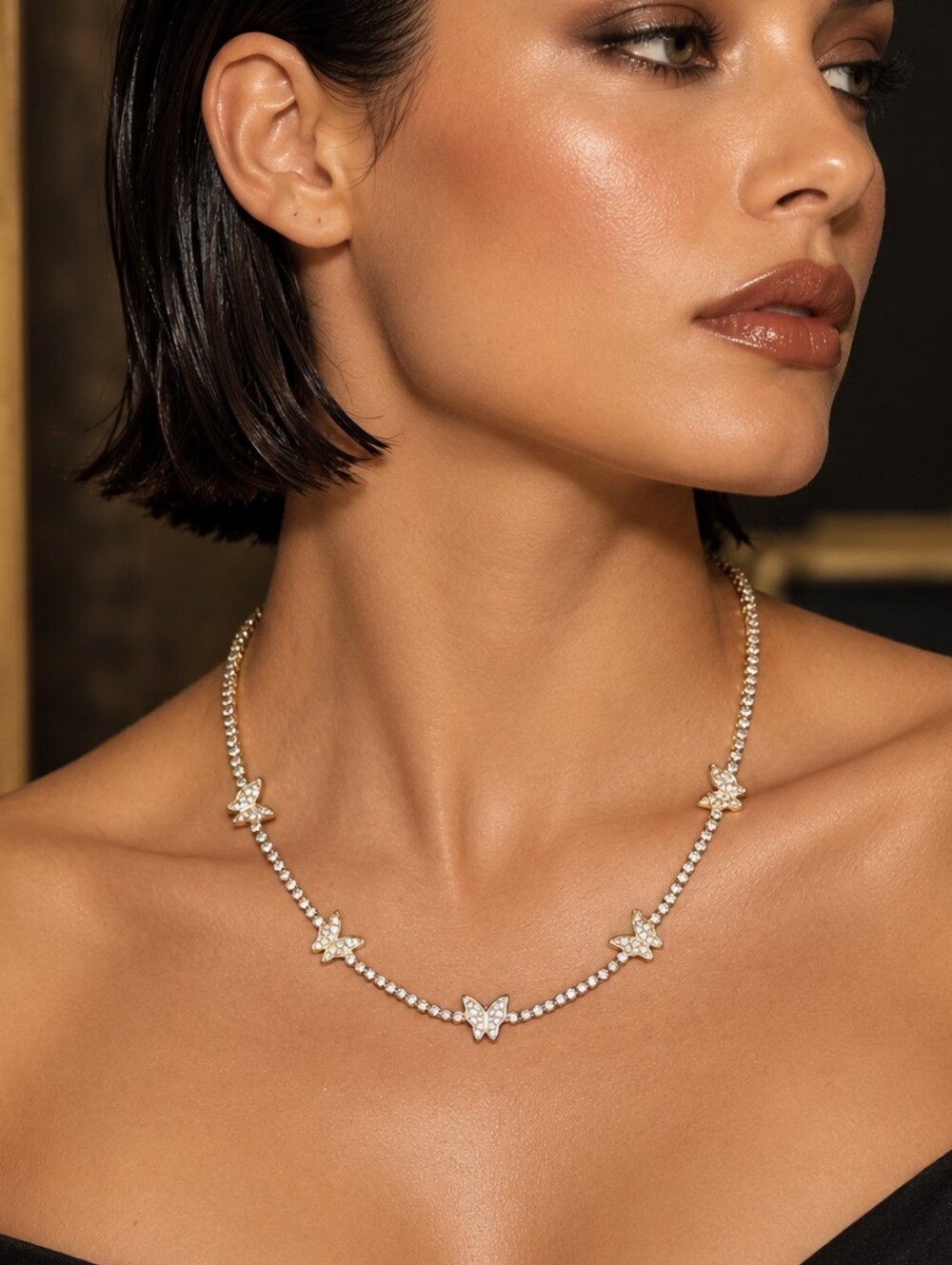 Vintage-Style Butterfly Tennis Necklace – 17"
